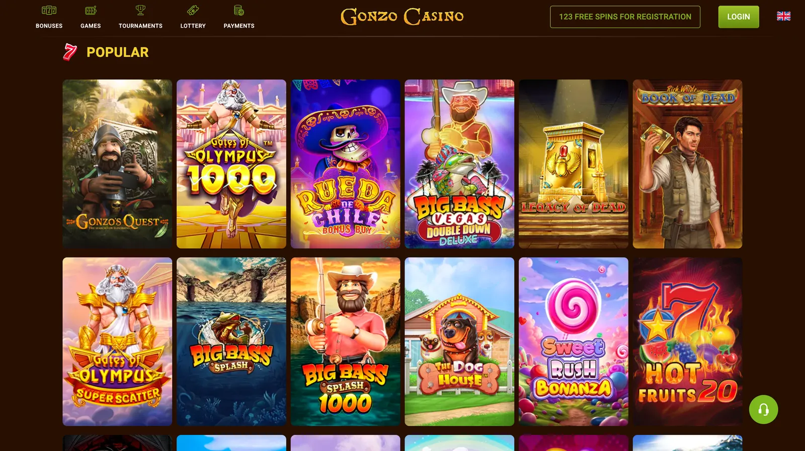 Katalog popularnych automatów wideo oraz gier bębnowych w lobby kasyna Gonzo Casino
